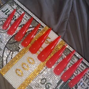 Custom Red XXL stiletto Press On Nails